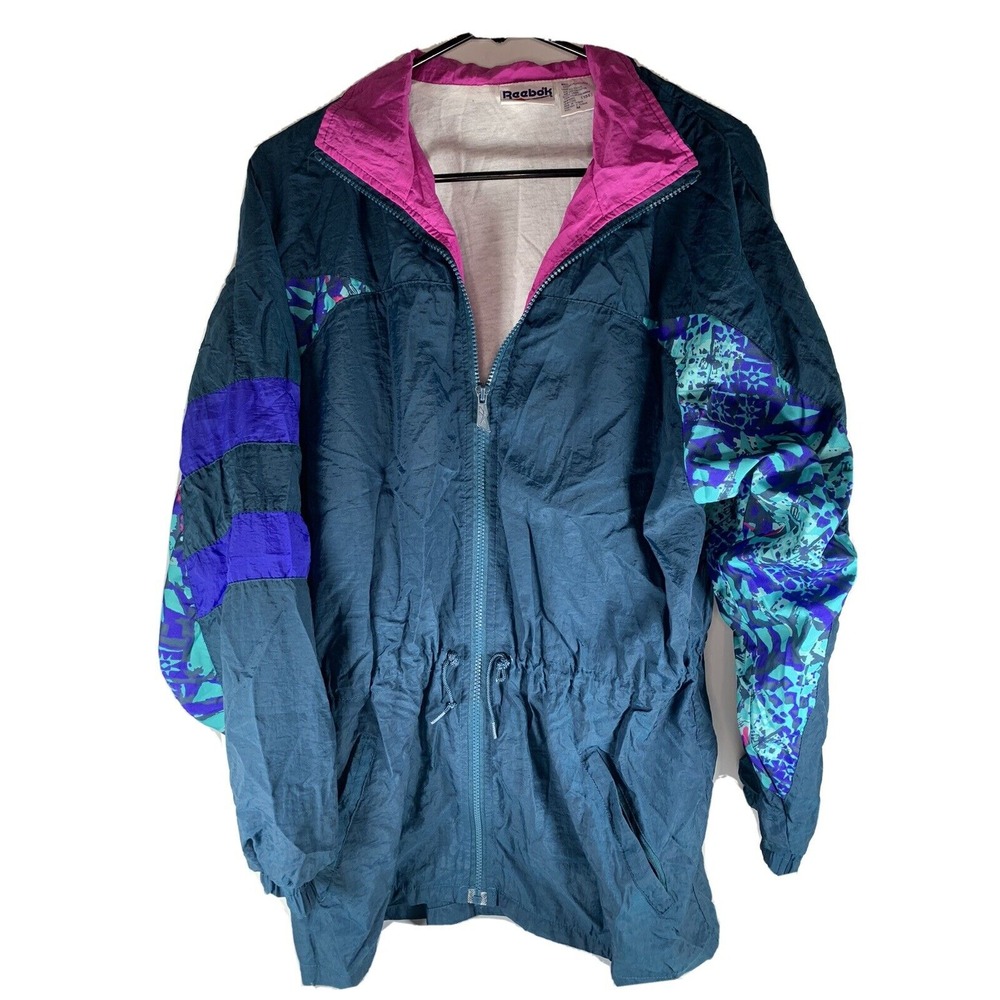 Vintage Reebok Windbreaker Logo Multicolor‎ 90s Size Medium